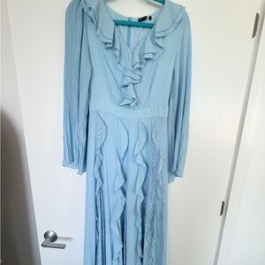 Chic Long Sleeve Ruffled Dress in Light Blue
